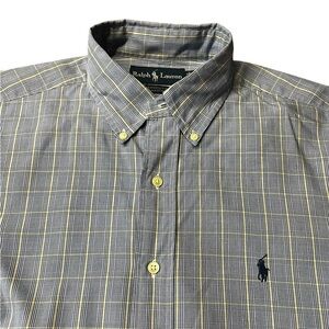 RALPH LAUREN MEN’S BUTTON DOWN LONG SLEEVE SIZE 15 1/2 BLUE, WHITE & YELLOW